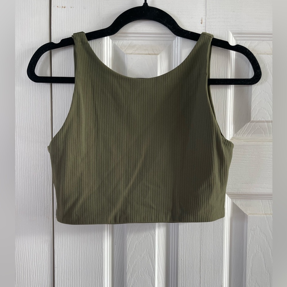 Olive Green Ribbed Women's Crop Top